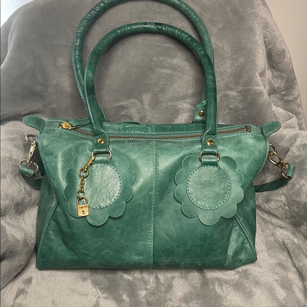 French Connection faux leather green satchel